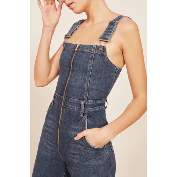 Reformation Jenny Zip Front Denim Jumpsuit Cropped Wide Leg Jean Overalls Kasai - Picture 5 of 13